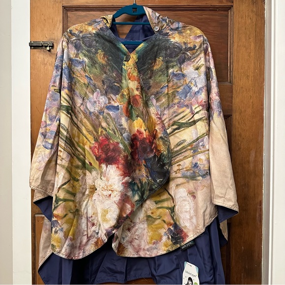 FINE ART RAINCAPER - TIFFANY PEONIES & IRIS TRAVEL CAPE -Reversible with… - Picture 2 of 11